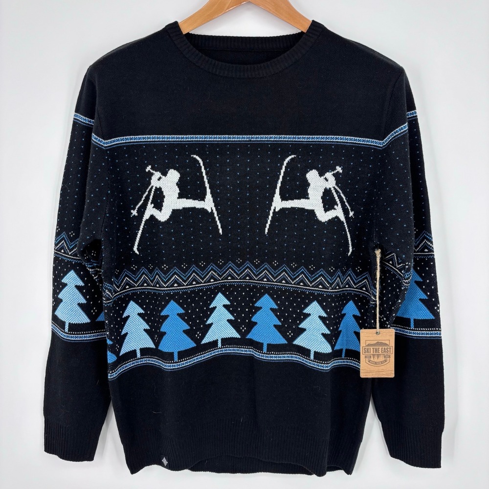 Ski The East Silent Night Shredder Sweater Men XL Black Jacquard Knit Skiing New